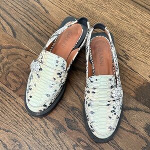Ganni Snakeskin Loafers with Crystal Accent